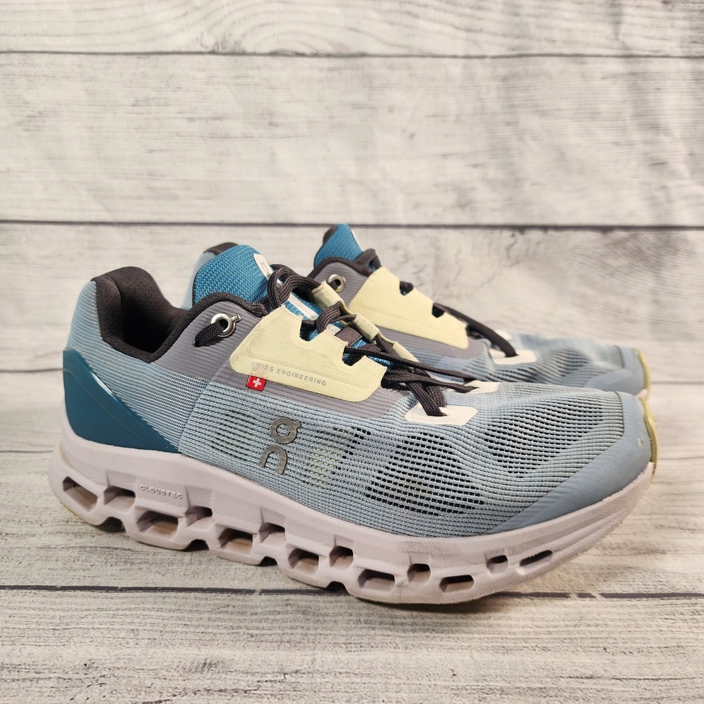 On Running Cloudstratus Women's 8 Blue Gray Yellow Road Running Shoes Sneakers